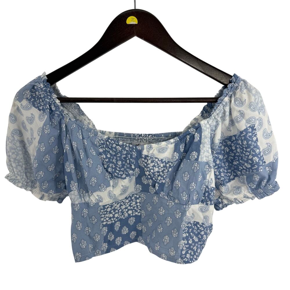 Hollister Patchwork Puff Sleeve Crop Top XS